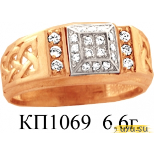 Золотое кольцо-печатка (перстень), 585 пробы с фианитом, КП1069