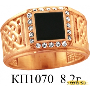 Золотое кольцо-печатка (перстень), 585 пробы с фианитом, КП1070