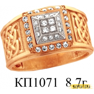 Золотое кольцо-печатка (перстень), 585 пробы с фианитом, КП1071