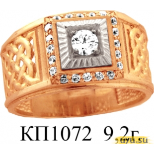 Золотое кольцо-печатка (перстень), 585 пробы с фианитом, КП1072