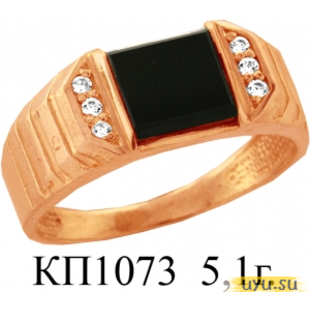 Золотое кольцо-печатка (перстень), 585 пробы с фианитом, КП1073