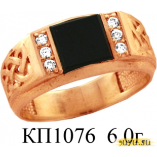 Золотое кольцо-печатка (перстень), 585 пробы с фианитом, КП1076