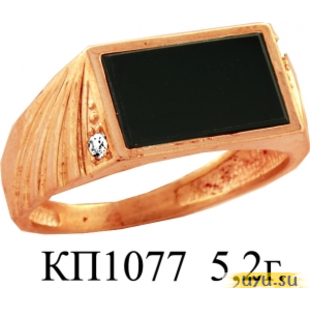 Золотое кольцо-печатка (перстень), 585 пробы с фианитом, КП1077
