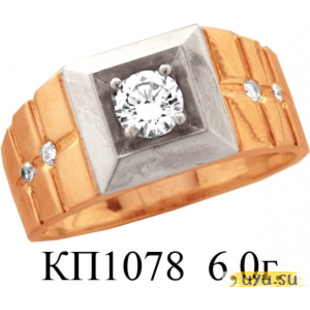 Золотое кольцо-печатка (перстень), 585 пробы с фианитом, КП1078