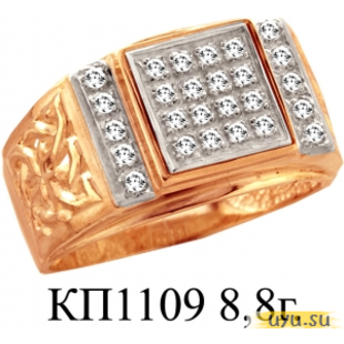 Золотое кольцо-печатка (перстень), 585 пробы с фианитом, КП1109