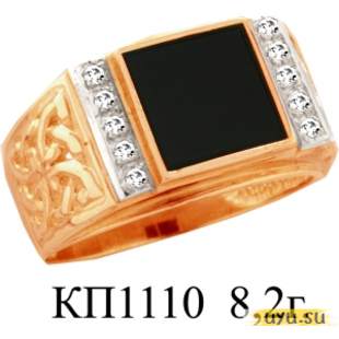 Золотое кольцо-печатка (перстень), 585 пробы с фианитом, КП1110