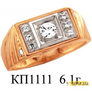 Золотое кольцо-печатка (перстень), 585 пробы с фианитом, КП1111