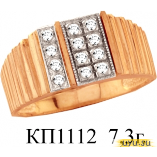 Золотое кольцо-печатка (перстень), 585 пробы с фианитом, КП1112