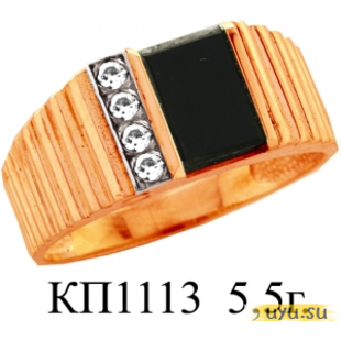Золотое кольцо-печатка (перстень), 585 пробы с фианитом, КП1113