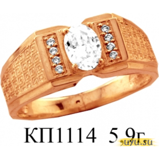 Золотое кольцо-печатка (перстень), 585 пробы с фианитом, КП1114