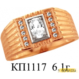 Золотое кольцо-печатка (перстень), 585 пробы с фианитом, КП1117
