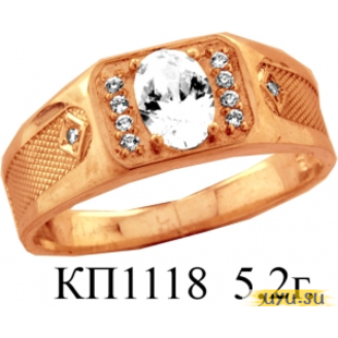 Золотое кольцо-печатка (перстень), 585 пробы с фианитом, КП1118
