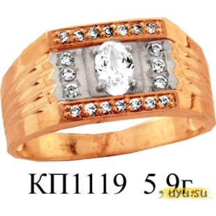 Золотое кольцо-печатка (перстень), 585 пробы с фианитом, КП1119