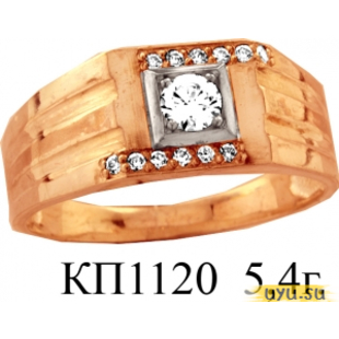 Золотое кольцо-печатка (перстень), 585 пробы с фианитом, КП1120