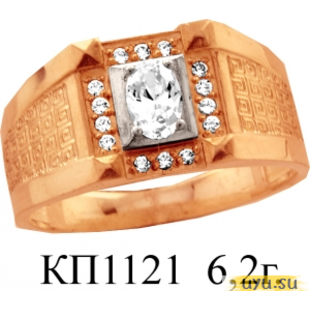Золотое кольцо-печатка (перстень), 585 пробы с фианитом, КП1121