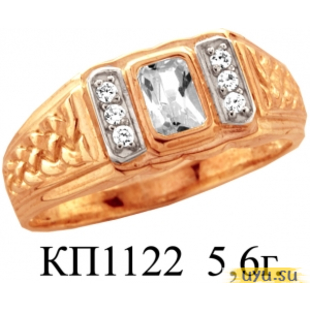 Золотое кольцо-печатка (перстень), 585 пробы с фианитом, КП1122