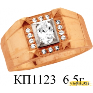 Золотое кольцо-печатка (перстень), 585 пробы с фианитом, КП1123