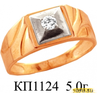 Золотое кольцо-печатка (перстень), 585 пробы с фианитом, КП1124