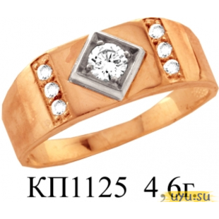 Золотое кольцо-печатка (перстень), 585 пробы с фианитом, КП1125