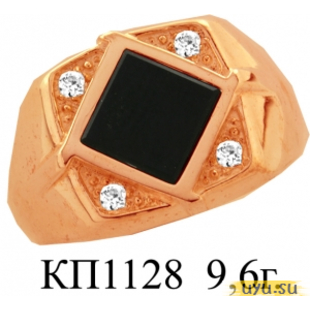 Золотое кольцо-печатка (перстень), 585 пробы с фианитом, КП1128