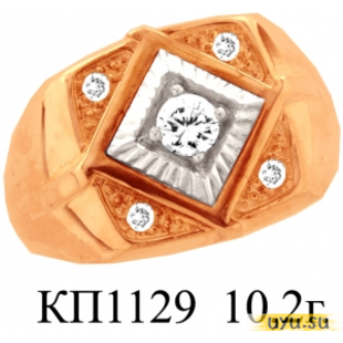 Золотое кольцо-печатка (перстень), 585 пробы с фианитом, КП1129