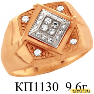 Золотое кольцо-печатка (перстень), 585 пробы с фианитом, КП1130