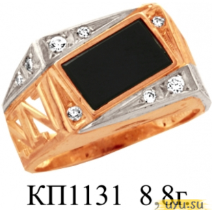 Золотое кольцо-печатка (перстень), 585 пробы с фианитом, КП1131