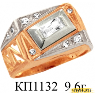 Золотое кольцо-печатка (перстень), 585 пробы с фианитом, КП1132