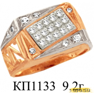 Золотое кольцо-печатка (перстень), 585 пробы с фианитом, КП1133