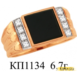Золотое кольцо-печатка (перстень), 585 пробы с фианитом, КП1134