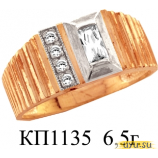 Золотое кольцо-печатка (перстень), 585 пробы с фианитом, КП1135