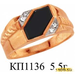 Золотое кольцо-печатка (перстень), 585 пробы с фианитом, КП1136