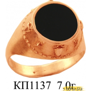 Золотое кольцо-печатка (перстень), 585 пробы с ониксом, КП1137