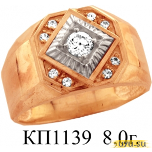 Золотое кольцо-печатка (перстень), 585 пробы с фианитом, КП1139