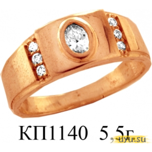 Золотое кольцо-печатка (перстень), 585 пробы с фианитом, КП1140
