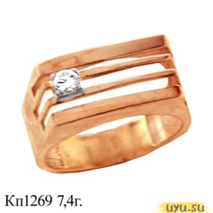 Золотое кольцо-печатка (перстень), 585 пробы с фианитом, КП1269