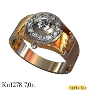 Золотое кольцо-печатка (перстень), 585 пробы с фианитом, КП1278