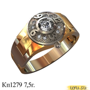 Золотое кольцо-печатка (перстень), 585 пробы с фианитом, КП1279