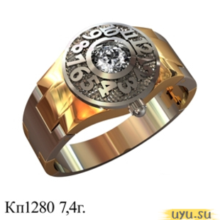 Золотое кольцо-печатка (перстень), 585 пробы с фианитом, КП1280