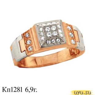 Золотое кольцо-печатка (перстень), 585 пробы с фианитом, КП1281
