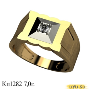 Золотое кольцо-печатка (перстень), 585 пробы с фианитом, КП1282