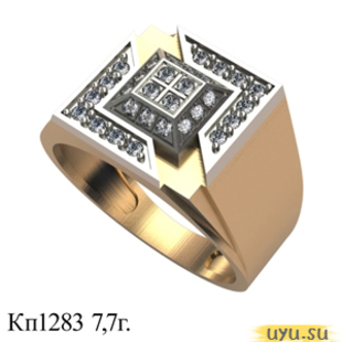 Золотое кольцо-печатка (перстень), 585 пробы с фианитом, КП1283