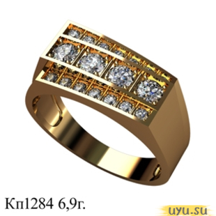 Золотое кольцо-печатка (перстень), 585 пробы с фианитом, КП1284