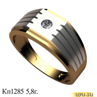Золотое кольцо-печатка (перстень), 585 пробы с фианитом, КП1285