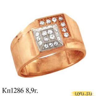 Золотое кольцо-печатка (перстень), 585 пробы с фианитом, КП1286