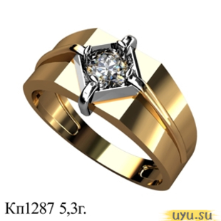 Золотое кольцо-печатка (перстень), 585 пробы с фианитом, КП1287