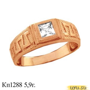 Золотое кольцо-печатка (перстень), 585 пробы с фианитом, КП1288