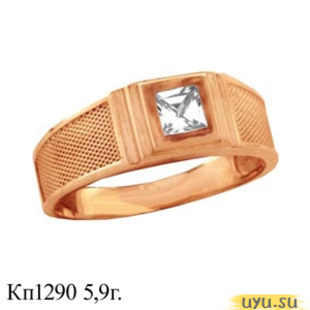 Золотое кольцо-печатка (перстень), 585 пробы с фианитом, КП1290