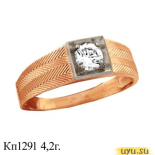 Золотое кольцо-печатка (перстень), 585 пробы с фианитом, КП1291