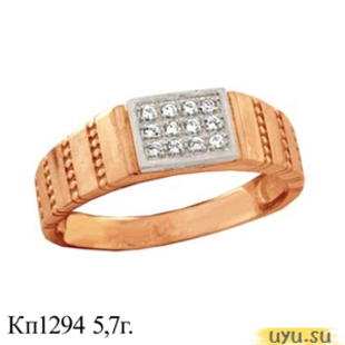 Золотое кольцо-печатка (перстень), 585 пробы с фианитом, КП1294